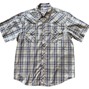 Wrangler Wrancher Mens Western XL Plaid Short Sleeve Shirt
